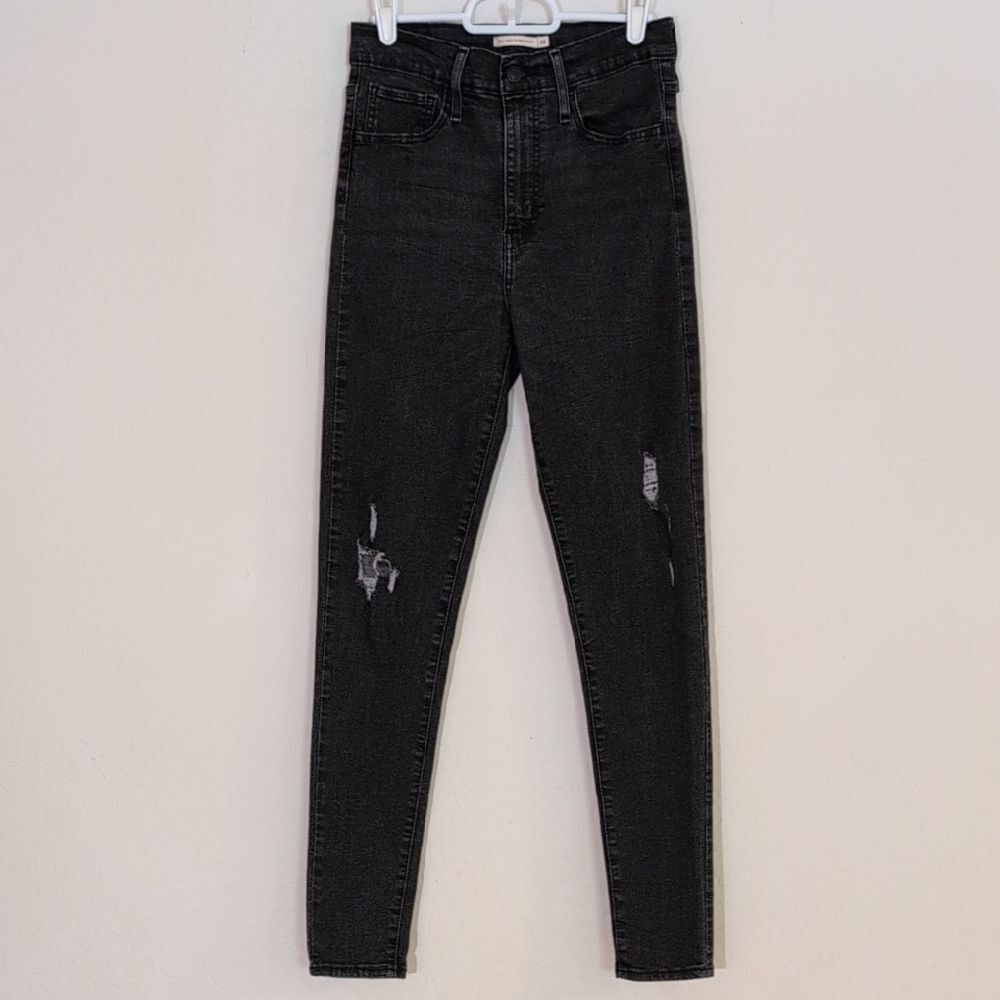 Levi's Mile High Super Skinny Black Distressed Denim Jegging Jeans - Size 28